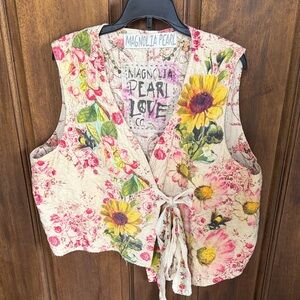 Magnolia Pearl Floral Vest - Cream with Yellow and Pink